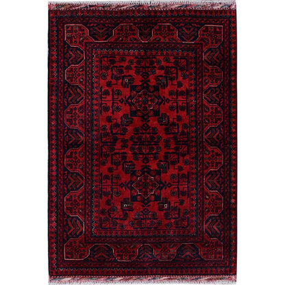 Tribal & Geometric Wool Hand Knotted Rug Red 2.9x3.10 -O0708