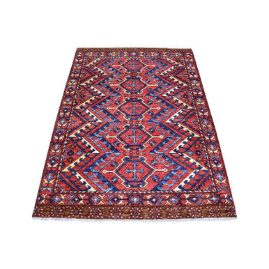 Tribal & Geometric Wool Hand Knotted Rug Red Red 4.1X6.0 -O070917