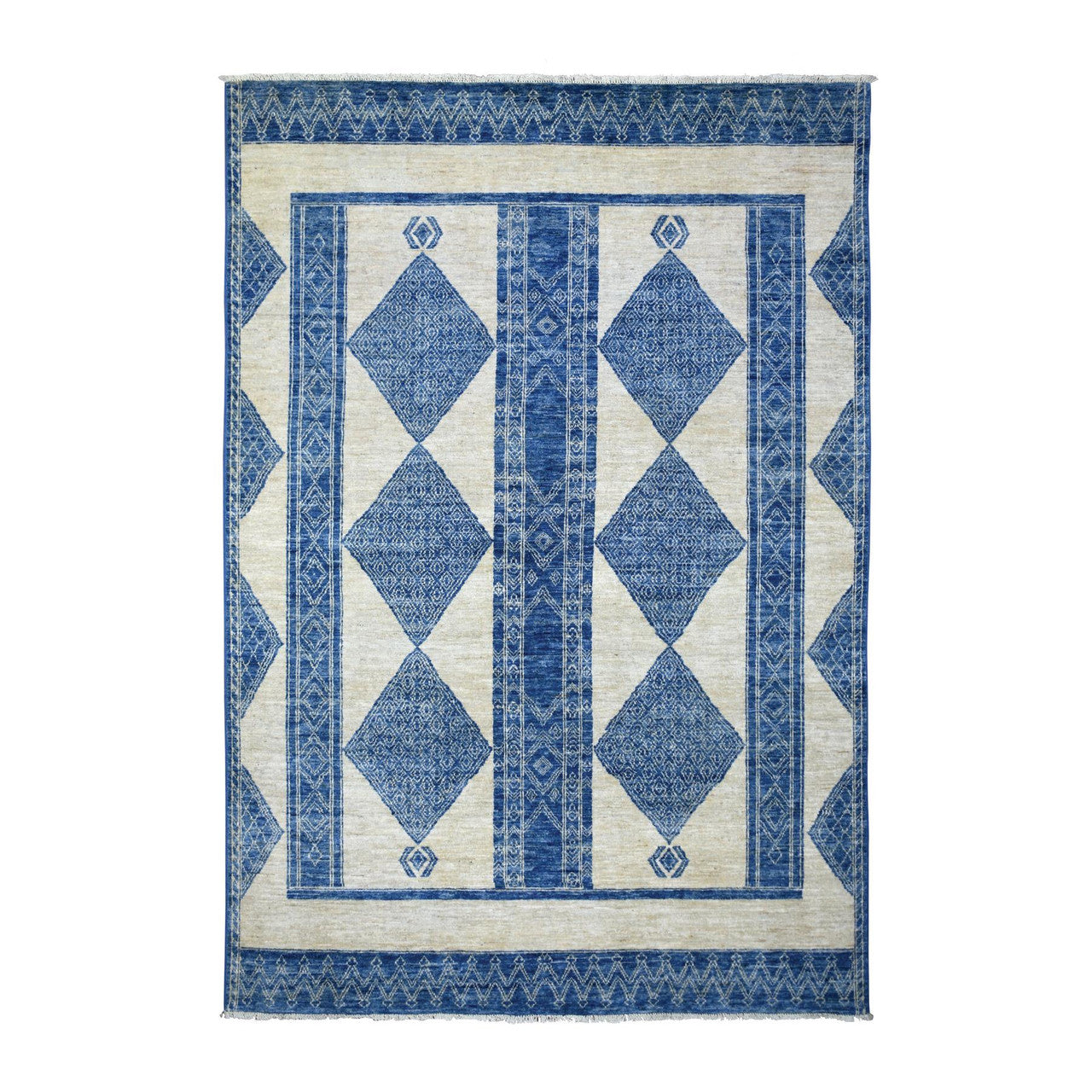 Blue 5'10" x 8'9" Oushak And Peshawar Hand knotted Wool Rug - Sku: O070934