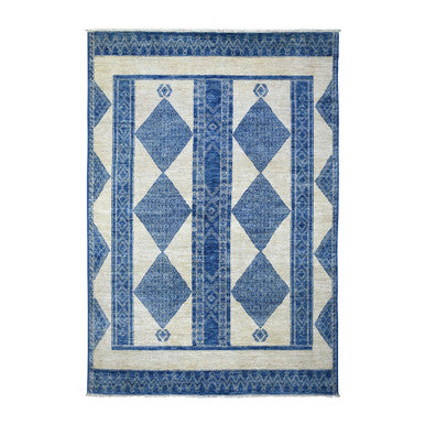 Oushak And Peshawar Wool Hand Knotted Rug Blue No Border 5.10X8.9 -O070934