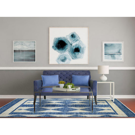 Oushak And Peshawar Wool Hand Knotted Rug Blue No Border 5.10X8.9 -O070934