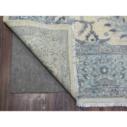 Oushak And Peshawar Wool Hand Knotted Rug Ivory Blue 6.2X8.9 -O070943