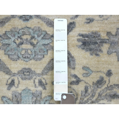 Oushak And Peshawar Wool Hand Knotted Rug Ivory Blue 6.2X8.9 -O070943