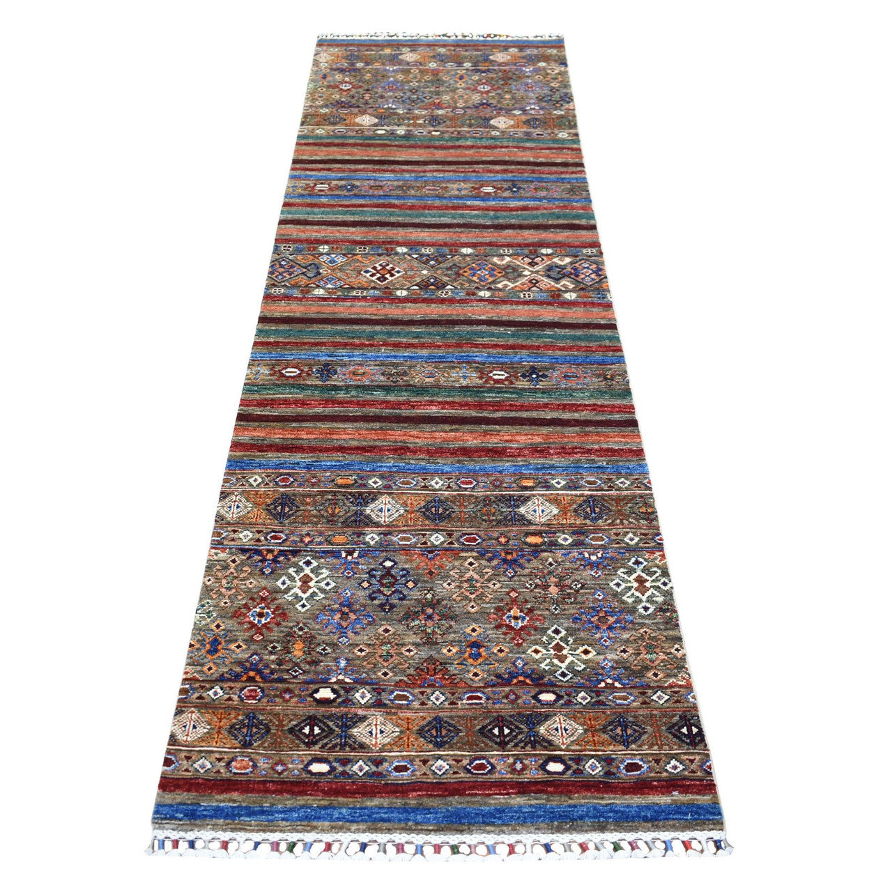 Gray 2'8" x 9'0" Kazak Hand knotted Wool Rug - Sku: O070950