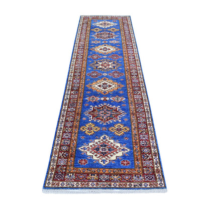 Kazak Wool Hand Knotted Rug Blue Coral Red 2.8X9.6 -O070966