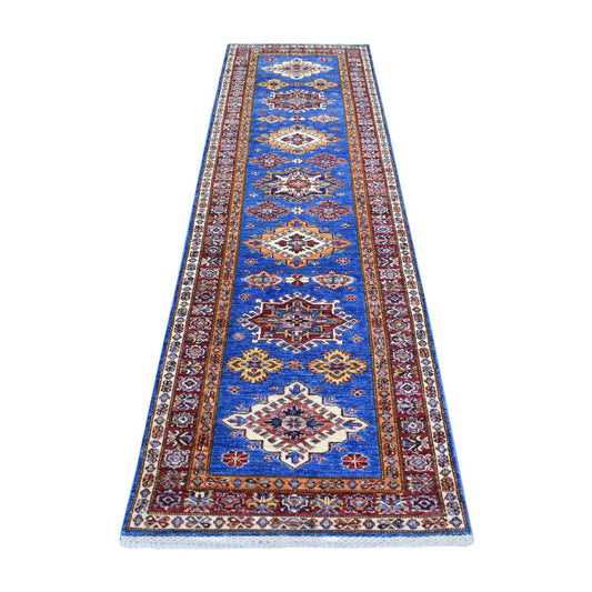 Kazak Wool Hand Knotted Rug Blue Coral Red 2.8X9.6 -O070966