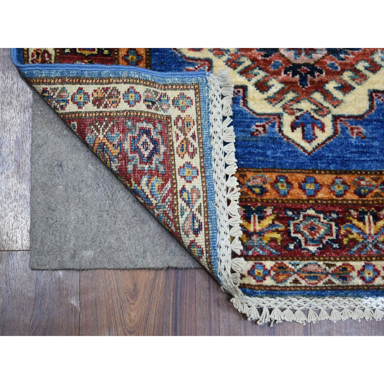 Blue 2'8" x 9'6" Kazak Hand knotted Wool Rug - Sku: O070966
