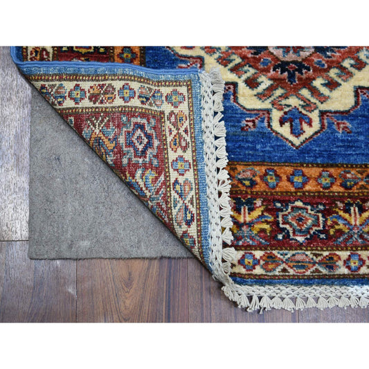 Kazak Wool Hand Knotted Rug Blue Coral Red 2.8X9.6 -O070966