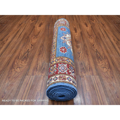 Kazak Wool Hand Knotted Rug Blue Coral Red 2.8X9.6 -O070966