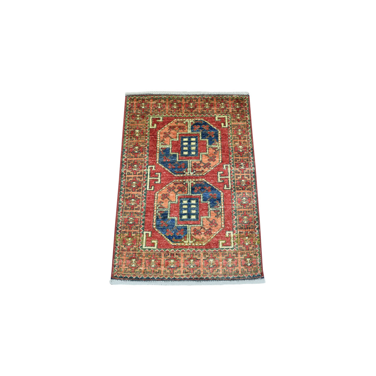 Red 2'0" x 2'10" Tribal & Geometric Hand knotted Wool Rug - Sku: O070976