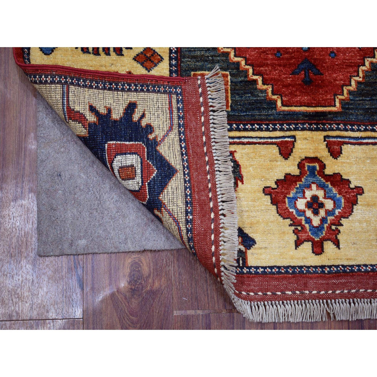 Tribal & Geometric Wool Hand Knotted Rug Red Ivory 3.5X4.8 -O070984