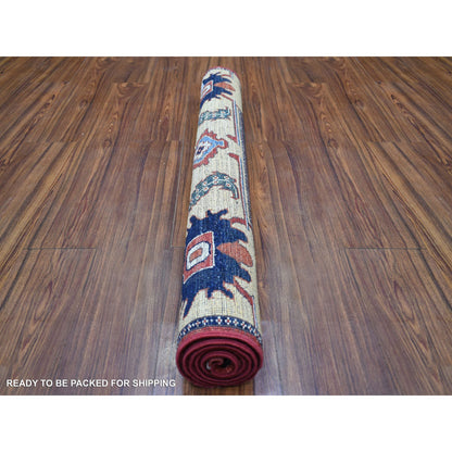 Tribal & Geometric Wool Hand Knotted Rug Red Ivory 3.5X4.8 -O070984