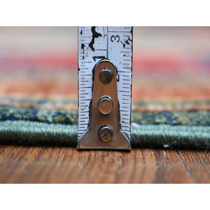 Tribal & Geometric Wool Hand Knotted Rug Green Tomato Red 4.0X9.8 -O070993