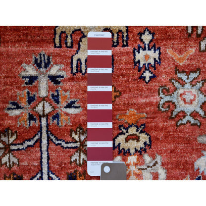 Tribal & Geometric Wool Hand Knotted Rug Red Coral Red 4.0X9.7 -O070994