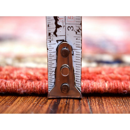 Tribal & Geometric Wool Hand Knotted Rug Red Coral Red 4.0X9.7 -O070994