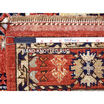 Tribal & Geometric Wool Hand Knotted Rug Red Coral Red 4.0X9.7 -O070994