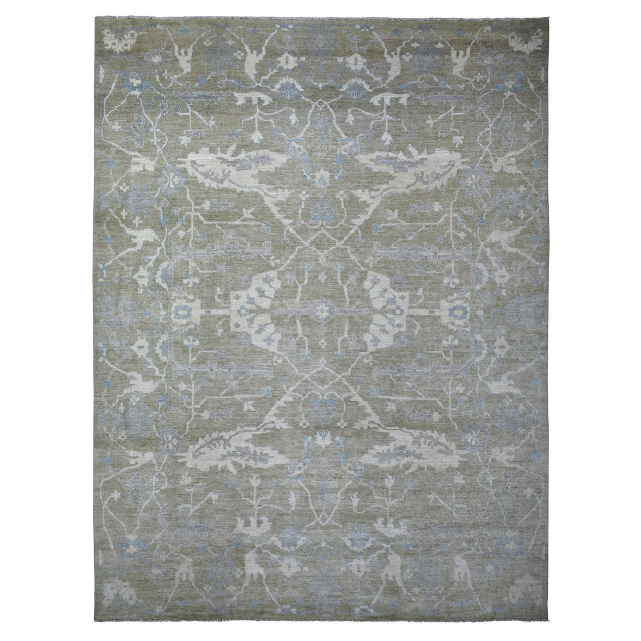 Gray 12'1" x 15'5" Oushak And Peshawar Hand knotted Wool Rug - Sku: O070999