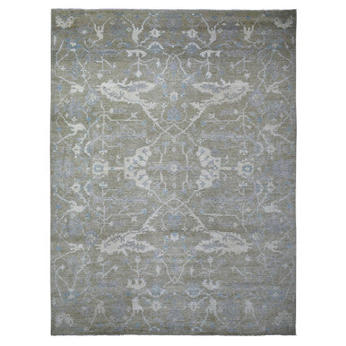 Oushak And Peshawar Wool Hand Knotted Rug Grey No Border 12.1X15.5 -O070999