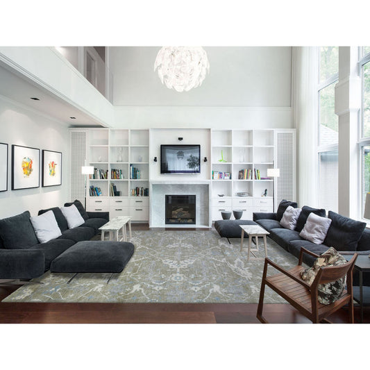 Oushak And Peshawar Wool Hand Knotted Rug Grey No Border 12.1X15.5 -O070999