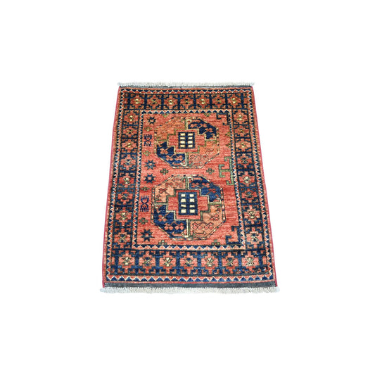Tribal & Geometric Wool Hand Knotted Rug Red Navy Blue 2.1X2.10 -O071022