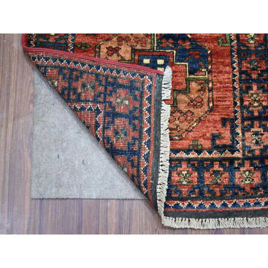 Tribal & Geometric Wool Hand Knotted Rug Red Navy Blue 2.1X2.10 -O071022
