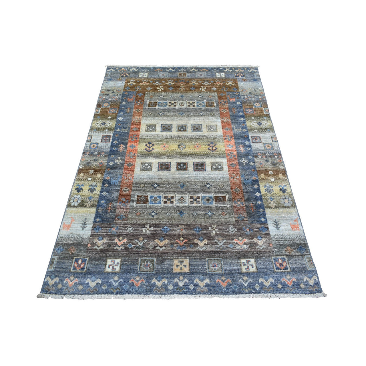 Tribal & Geometric Wool Hand Knotted Rug Grey No Border 4.0X6.0 -O071030