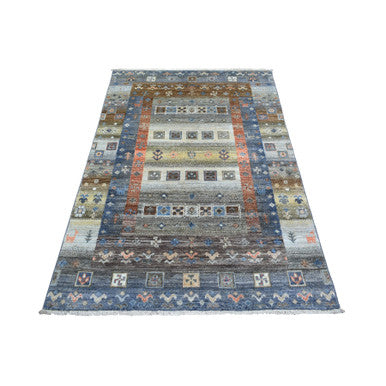 Tribal & Geometric Wool Hand Knotted Rug Grey No Border 4.0X6.0 -O071030