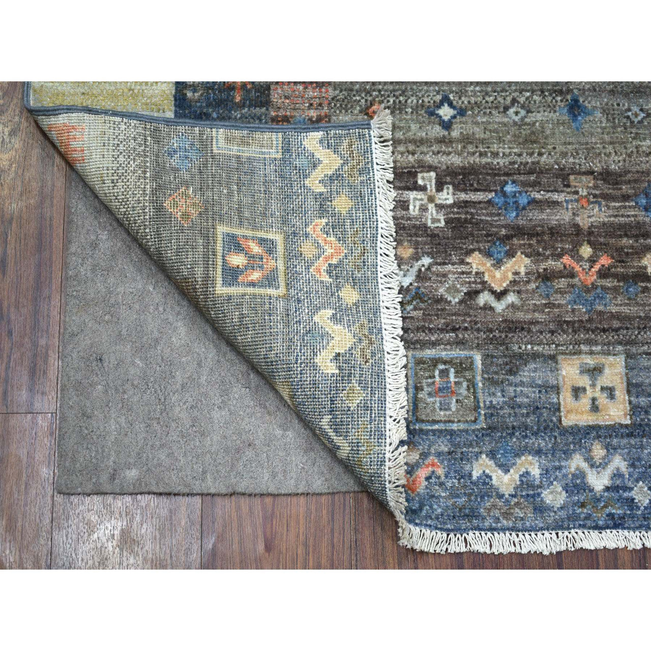 Tribal & Geometric Wool Hand Knotted Rug Grey No Border 4.0X6.0 -O071030