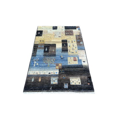 Tribal & Geometric Wool Hand Knotted Rug Black No Border 3.1X5.0 -O071031