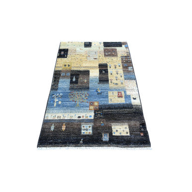Tribal & Geometric Wool Hand Knotted Rug Black No Border 3.1X5.0 -O071031