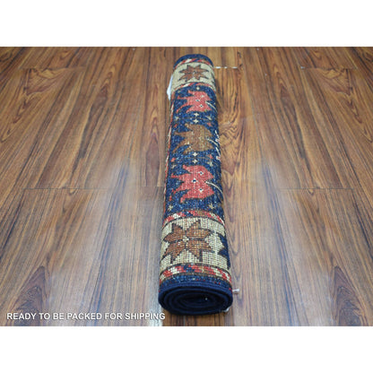 Tribal & Geometric Wool Hand Knotted Rug Blue Ivory 2.0X3.0 -O071052