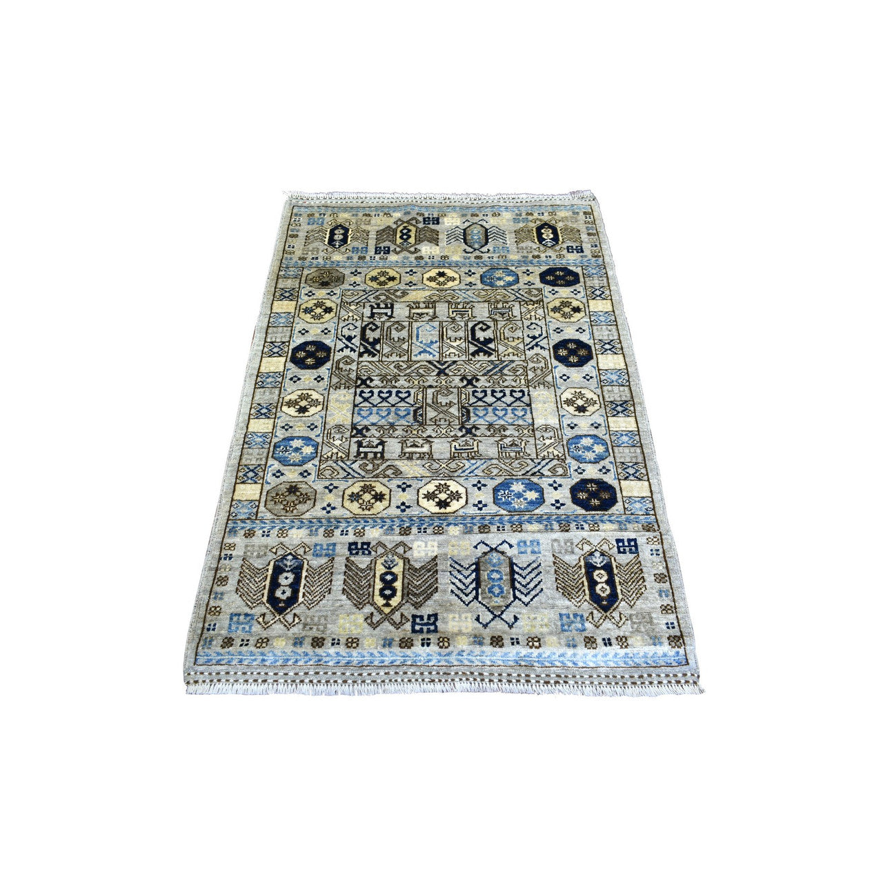 Tribal & Geometric Wool Hand Knotted Rug Grey Gray 3.3X4.10 -O071071