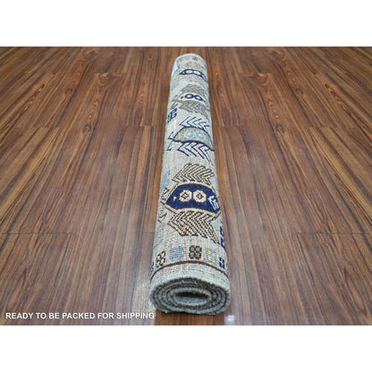 Tribal & Geometric Wool Hand Knotted Rug Grey Gray 3.3X4.10 -O071071