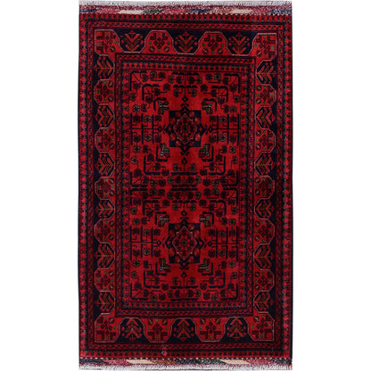 Tribal & Geometric Wool Hand Knotted Rug Red 2.7x4.2 -O0710
