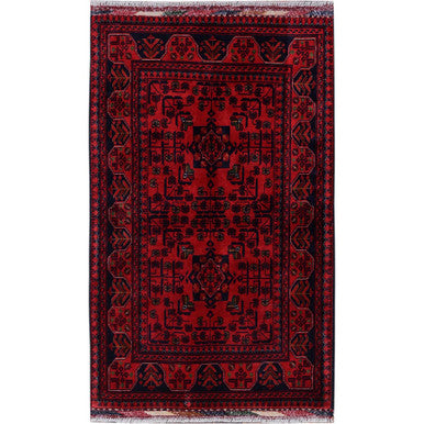 Tribal & Geometric Wool Hand Knotted Rug Red 2.7x4.2 -O0710