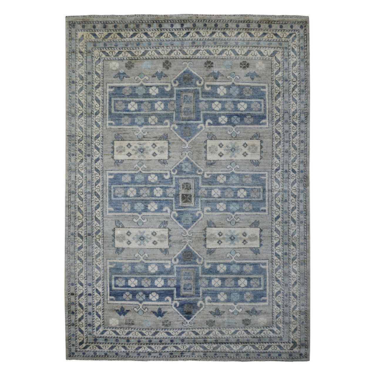 Gray 6'2" x 8'7" Tribal & Geometric Hand knotted Wool Rug - Sku: O071125