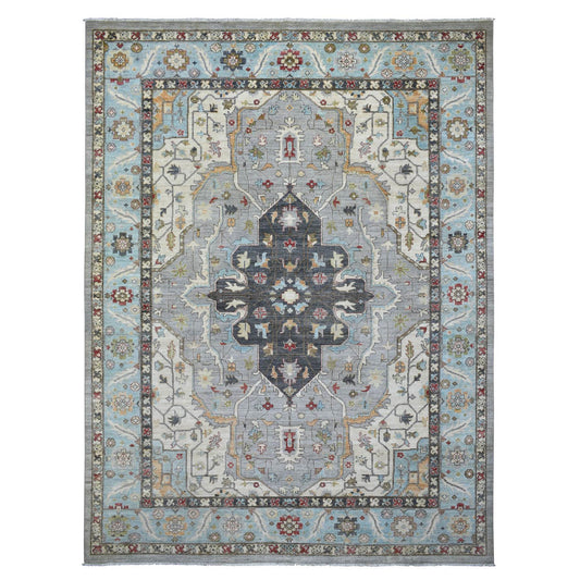 Heriz Wool Hand Knotted Rug Grey Light Blue 9.2X12.0 -O071132