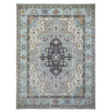 Heriz Wool Hand Knotted Rug Grey Light Blue 9.2X12.0 -O071132