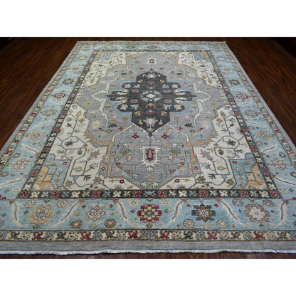Heriz Wool Hand Knotted Rug Grey Light Blue 9.2X12.0 -O071132