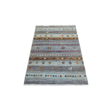 Tribal & Geometric Wool Hand Knotted Rug Grey No Border 3.3X4.9 -O071138