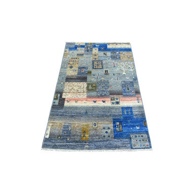 Tribal & Geometric Wool Hand Knotted Rug Grey No Border 3.0X5.0 -O071139