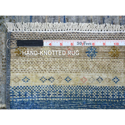 Tribal & Geometric Wool Hand Knotted Rug Grey No Border 3.0X5.0 -O071139