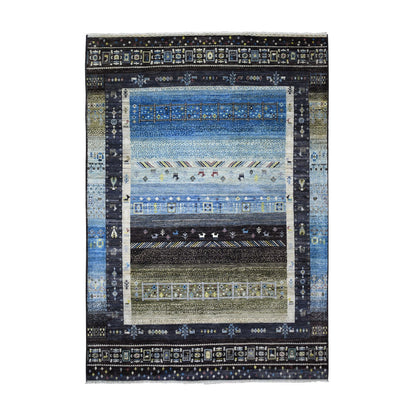 Tribal & Geometric Wool Hand Knotted Rug Black No Border 5.10X9.1 -O071144
