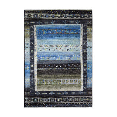 Tribal & Geometric Wool Hand Knotted Rug Black No Border 5.10X9.1 -O071144