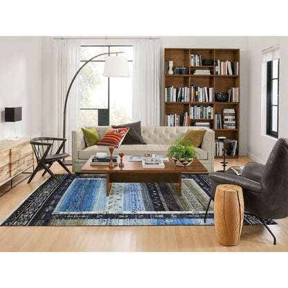 Tribal & Geometric Wool Hand Knotted Rug Black No Border 5.10X9.1 -O071144