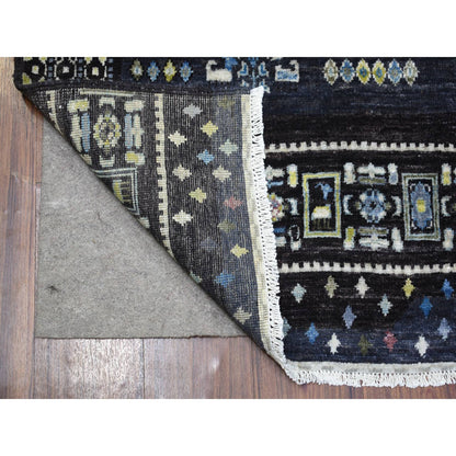 Tribal & Geometric Wool Hand Knotted Rug Black No Border 5.10X9.1 -O071144