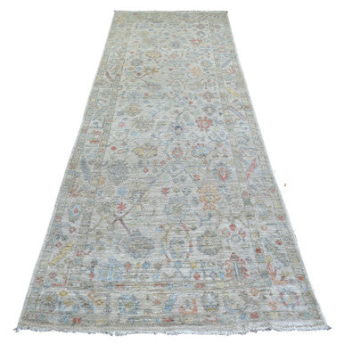 Oushak And Peshawar Wool Hand Knotted Rug Grey Gray 3.9X11.2 -O071161