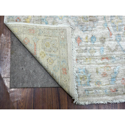 Oushak And Peshawar Wool Hand Knotted Rug Grey Gray 3.9X11.2 -O071161
