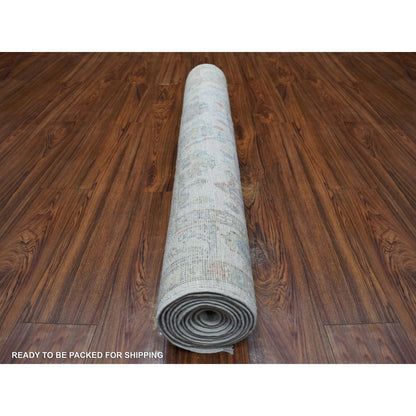 Oushak And Peshawar Wool Hand Knotted Rug Grey Gray 3.9X11.2 -O071161