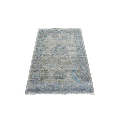 Oushak And Peshawar Wool Hand Knotted Rug Grey Blue 3.3X4.10 -O071162